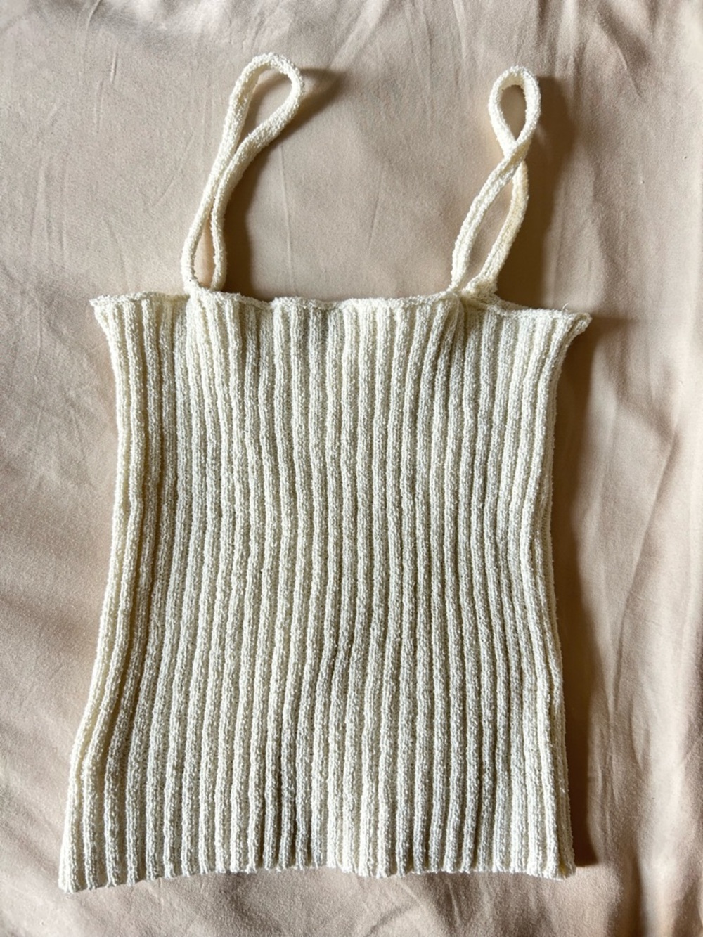Cream Ribbed Knit Tank Top